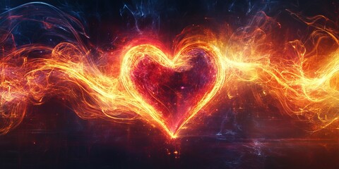 Wall Mural - Fiery Heart Abstract Design of Love and Passion with Vibrant Colors and Glowing Effects