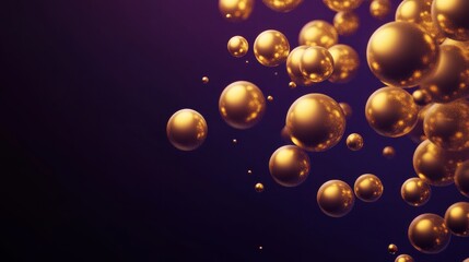 Poster - glowing golden spheres on a dark abstract background with copy space