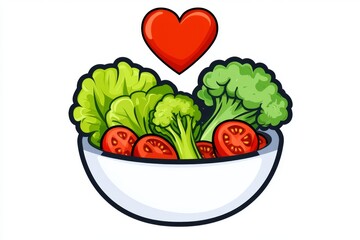 Poster - A simple, clean icon of a salad bowl with a heart above it, representing healthy vegetarian choices