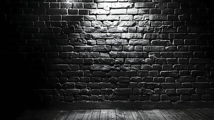 Poster - Dark, textured brick wall with dramatic lighting creating shadows, ideal for artistic backgrounds