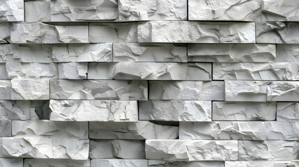 Poster - Textured white stone wall with layered bricks showcasing natural variations and shadows