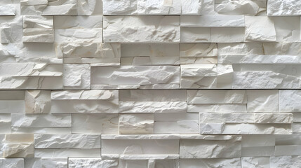 Poster - Textured white stone wall with varying shapes and sizes, suitable for interior design projects (1)