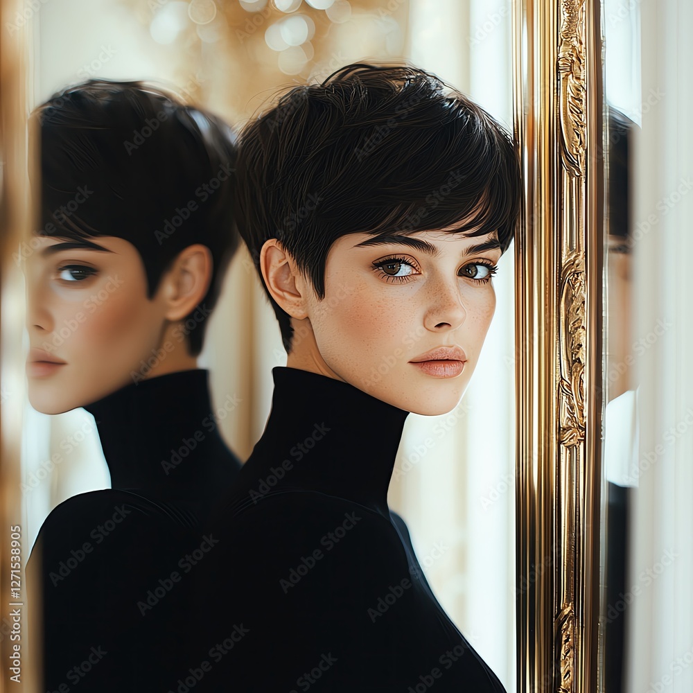 Women with blonde pixie cut, in her mid-30s with thin short hair styled ...