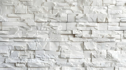 Poster - Textured white stone wall with varying layers and patterns, suitable for modern interior design