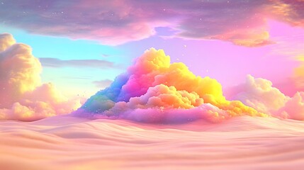 Wall Mural - Pastel Cloudscape: Soft light illuminates a dreamy pastel cloud formation rising from a gently rolling cloud landscape.. AI Generated