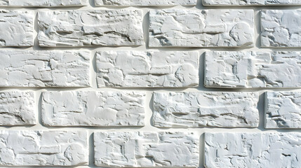 Poster - Textured white brick wall with uneven surfaces and shadows, ideal for interior design backgrounds