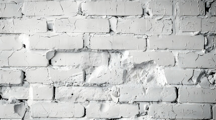 Poster - A close-up view of a weathered white brick wall showcasing cracks and texture in urban setting