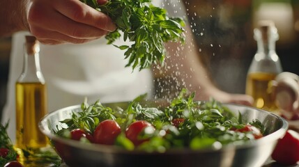 Wall Mural - Fresh Summer Salad Ingredients A Bowl of Vibrant Greens and Tomatoes. Perfect for Food Blogs