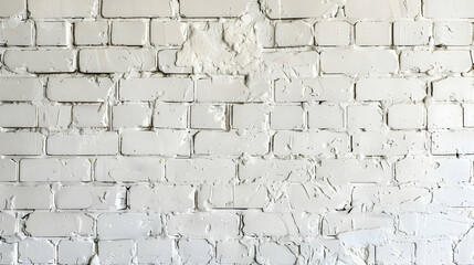 Poster - Close-up view of a textured white brick wall with imperfections and patches, suitable for backgrounds