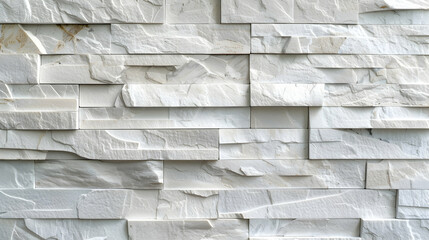 Poster - Textured white stone wall with varying shapes and sizes creating a modern aesthetic backdrop