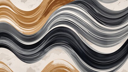 Wall Mural - Wavy and Swirled Warm Gray brush strokes pattern paper grainy rough texture banner panoramic background