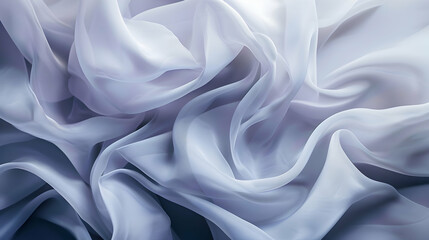 Poster - Soft, flowing white fabric draped elegantly, creating gentle waves and shadows in a serene setting
