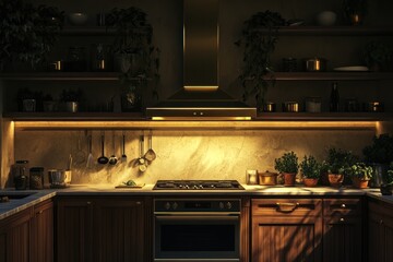 Wall Mural - Kitchen, stove glow, plants, shelves, advertising