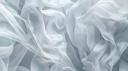 Poster - Ethereal white fabric flowing gracefully, creating a soft, dreamy texture in a serene background