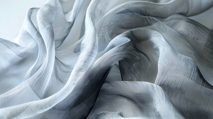 Poster - Elegant flowing fabric in soft shades of gray and white, showcasing delicate textures and patterns