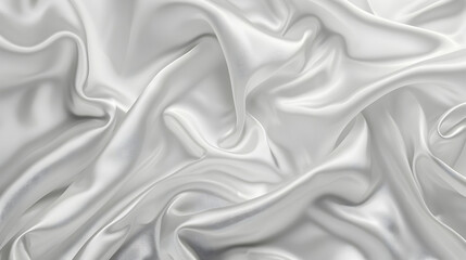 Poster - Smooth, flowing white silk fabric with elegant folds and creases, ideal for backgrounds and textures