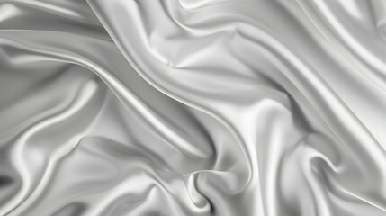 Poster - Smooth, flowing silver silk fabric showcasing intricate folds and reflections in soft light