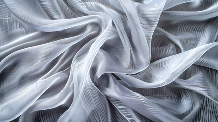 Poster - Elegant flowing white fabric with intricate patterns, showcasing texture in a soft light