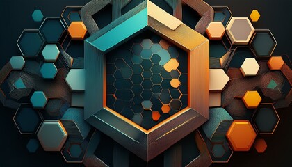 Wall Mural - geometric hexagons border frame patterns background, science technology concept graphic resource