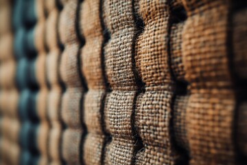 Poster - Textured woven fabric close-up showcasing intricate patterns and natural fibers in earth tones