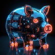 © The prominence - A digital piggy bank with a futuristic design, glowing blue interface, cartoon style --no background