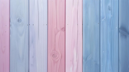 Poster - Colorful wooden planks arranged vertically, showcasing a gradient of pastel hues in a serene setting