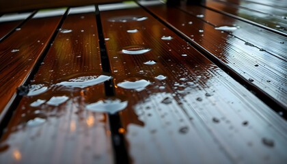 Wall Mural - a wooden table with water droplets on it