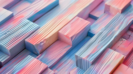 Poster - Vibrant Abstract Composition of Colorful Wooden Planks Stacked in Artistic Arrangement