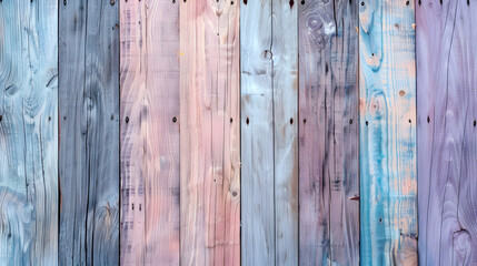 Poster - Colorful wooden planks arranged vertically, showcasing a gradient of pastel shades for design use
