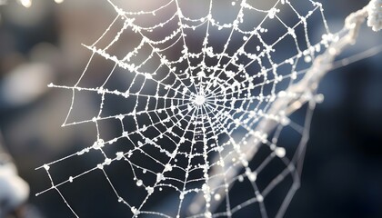 Wall Mural - a spider web with drops of water on it