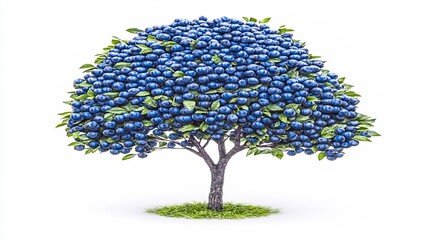 Wall Mural - Lush Blueberry Tree Abundantly laden with ripe fruit against bright white background. AI Generated