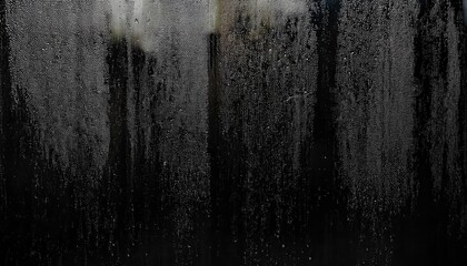 Poster - dark textured condensation on glass with vertical streaks, abstract black moisture pattern, dramatic background for design

