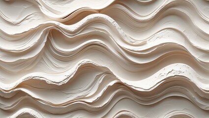 Wall Mural - Wavy and Swirled Alabaster White brush strokes pattern paper grainy rough texture banner panoramic background