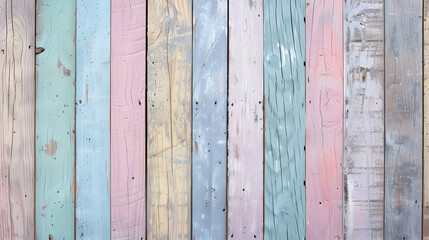 Poster - Colorful wooden planks arranged vertically, showcasing a pastel palette with subtle textures