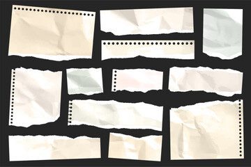 Wall Mural - ripped paper strips. realistic crumpled paper scraps with torn edges. shreds of notebook, book or ol