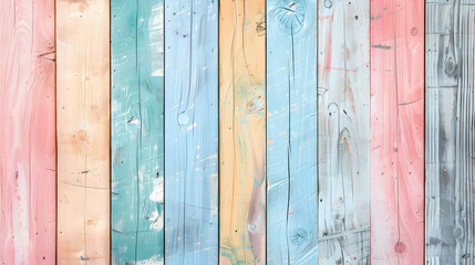 Poster - Colorful wooden planks arranged vertically, showcasing pastel hues and natural textures, ideal for backgrounds (1)