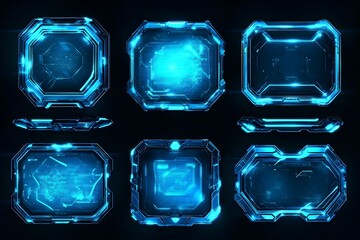 Wall Mural - collection of futuristic hud light blue frame