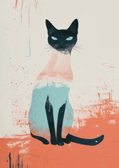 Poster - Siamese cat art painting animal.