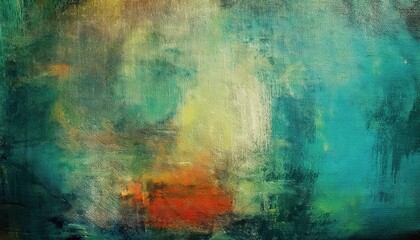 Aufkleber - ethereal abstract landscape with green, teal, and gold brushstrokes, textured oil painting for modern interiors and decor

