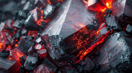 Aufkleber - Bright red and black crystalline formations reflect the glow of molten lava, creating an otherworldly atmosphere in a volcanic landscape at dusk.