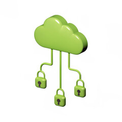 Poster - green cloud symbol with locks representing data security and privacy in digital storage