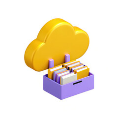 Poster - vibrant cloud icon with organized files in purple box, symbolizing digital storage and efficiency