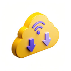 Poster - vibrant yellow cloud symbol with download and upload arrows, representing data transfer and connectivity