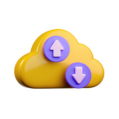 Poster - vibrant yellow cloud icon with upload and download arrows, symbolizing cloud storage