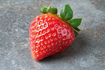 Aufkleber - Freshly picked vibrant strawberry resting on a textured gray surface showcasing its rich color and natural shine
