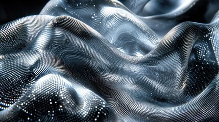 Wall Mural - Abstract metallic flowing waves, dark background, futuristic design