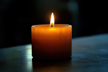Poster - Warm candlelight flickers softly on a darkened table creating a calming atmosphere in the evening