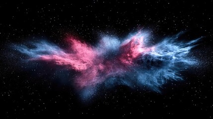 Wall Mural - ethereal powder cloud explosion in deep space with cosmic dust and light rays against infinite darkn