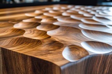 Poster - Unique wooden surface with intricate wave patterns showcases craftsmanship and natural beauty in contemporary design
