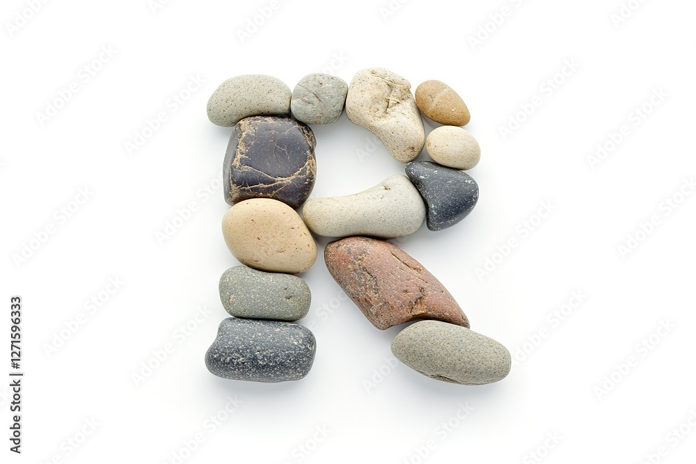 Pebble Letter R: Creative Alphabet Design, White Background, High ...